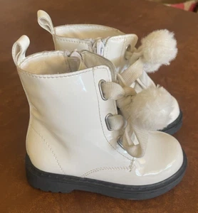 Nicole Miller New York Winter White Toddler Dress Patent Combat Boots Size 5 - Picture 1 of 12
