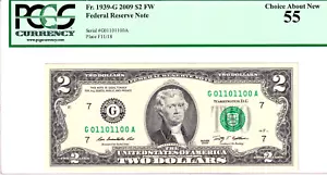 2009 $2 FRN 0/1 TRUE BINARY PCGS Choice About New 55 #G01101100A - Picture 1 of 2