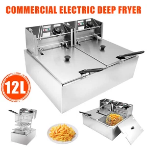 Friggitrice Elettrica 12L Doppio Serbatoio 5000W Acciaio Inox Cestello Commerciale - Foto 1 di 8