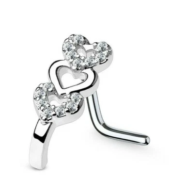 Borchia naso triplo cuore zirconi pavimentati cingolato 20 g (0,8 mm) 10 mm L... - Immagine 1 di 4