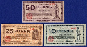 Notgeld x3, Germany, Koln, Cologne, Emergency Money (Ref. t6699) - Picture 1 of 2