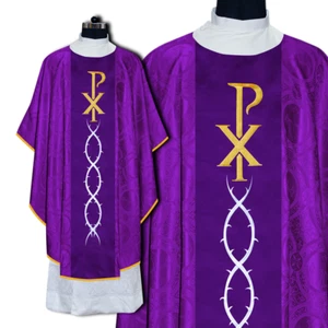 Liturgical Violet Gothic Chasuble with PAX Embroidery & Matching Stole – Lent - Picture 1 of 8