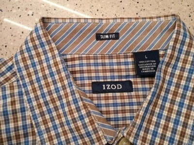 NEW w/o tag IZOD Men's Long Sleeve Dress Shirt Size Slim Fit Large Brown Blue - Image 1 of 3