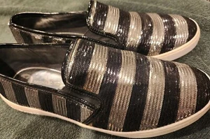 Womens Michael Kors Black/Silver SPARKLE Slip On Sz 8 1/2 - Picture 1 of 6