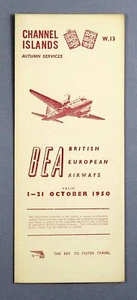 BEA BRITISH EUROPEAN AIRWAYS CHANNEL ISLANDS AIRLINE TIMETABLE AUTUMN 1950 W13 - Picture 1 of 3