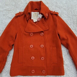 NWT Wet Seal Y2K Double Breast Orange Textured Short Jacket Lined Medium Pockets - Picture 1 of 5