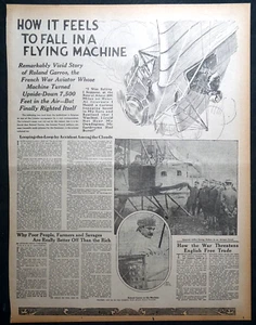 1915 Newspaper Page - How It Feels To Fall From a Flying Machine, Roland Garros - Picture 1 of 2