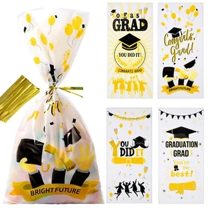 50 Pack Congrats Grad Goodie Bags Graduation Candy Bags Graduation Cellophane... - Picture 1 of 7
