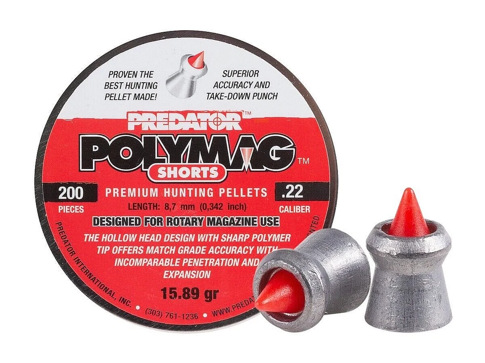 PREDATOR POLYMAG SHORTS .22 HUNTING PELLETS 200 count 15.75 GRAINS PROVEN BEST