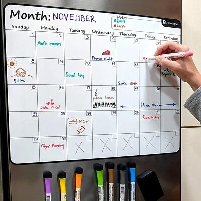 17.5"x13.5" Dry-Erase Magnetic Monthly Calendar For Kitchen Fridge | Horizontal - Image 1 of 4