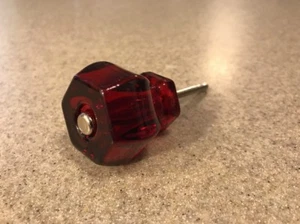 RUBY RED 1 1/2" Depression Glass Cabinet Knobs Vintage Style SET OF 2 - Picture 1 of 8