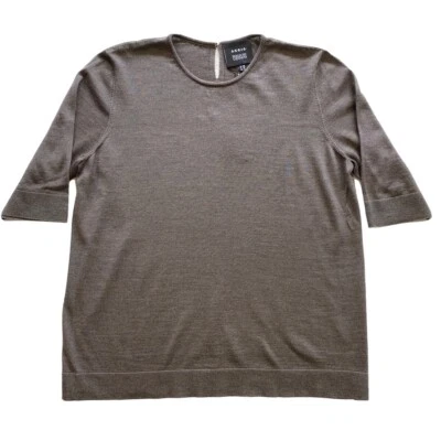 Blusa Akris Bergdorf Goodman Beige Cachemira Seda Cuello Redondo $895 Nueva con Etiquetas Talla 12 Foto 1 de 4