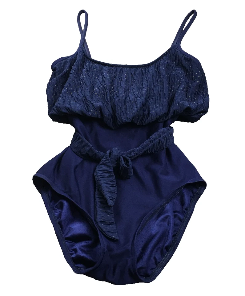 Traje de baño Longitude de una pieza para mujer talla 10 azul punto suizo cintura corbata Foto 1 de 4