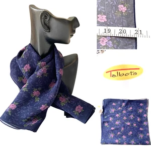 Vintage Talbots 100 % Seide Schal 21" Quadrat | Blau Flieder Lila Blumendruck - Bild 1 von 6