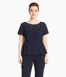 Ann Taylor XXL Dark Navy & Black Overlay Lattice Peplum Top - Sophisticated Look - Bild 1 von 6