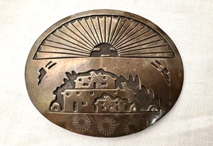 Indianer Sterling Silber THOMAS Gürtelschnalle 54 gr Gravur Dorfszene - Bild 1 von 6