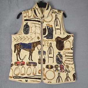 Ralph Lauren gilet reversibile donna grande equitazione seta cavallo trapuntato zip vintage - Foto 1 di 7