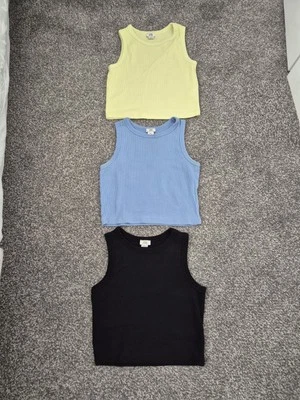 ☆☆ 3x River Island Girls Cropped Ribbed Tank Tops 7-8 Years ☆☆ - Image 1 of 4