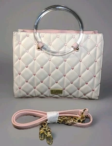 BETSEY JOHNSON - Satchel/Crossbody Faux Leather purse quilted embroidered Hearts - Picture 1 of 14