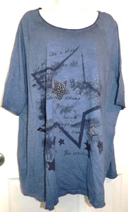 NWOT Blue ULLA POPKEN Short Sleeve Top w/Positive Phrases - 24/26 - Imagen 1 de 1