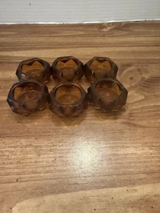 Vintage 6er Set Braunglas offen Salz geschliffen Glas Salzkeller Sechseck - Bild 1 von 6