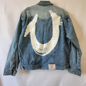 True Religion Jimmy Jean Jacket Light Wash Denim Jacket Unisex Large Oversized - Picture 1 of 6