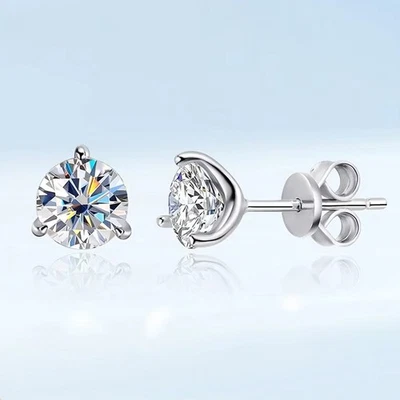 0.3-2ct Moissanite Stud Earrings 925 Sterling Silver 18K White Gold Plated GRA - Image 1 of 4