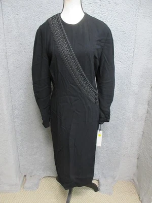 Vestido vintage Linda Allard Ellen Tracy para mujer 6 negro lana adornado midi Foto 1 de 4