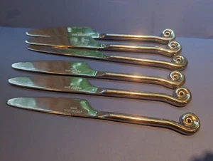 6 Dinner Knives Solid POTTERY BARN Satin Stainless Coiled China 9 1/8" PBN17 - Picture 1 of 2