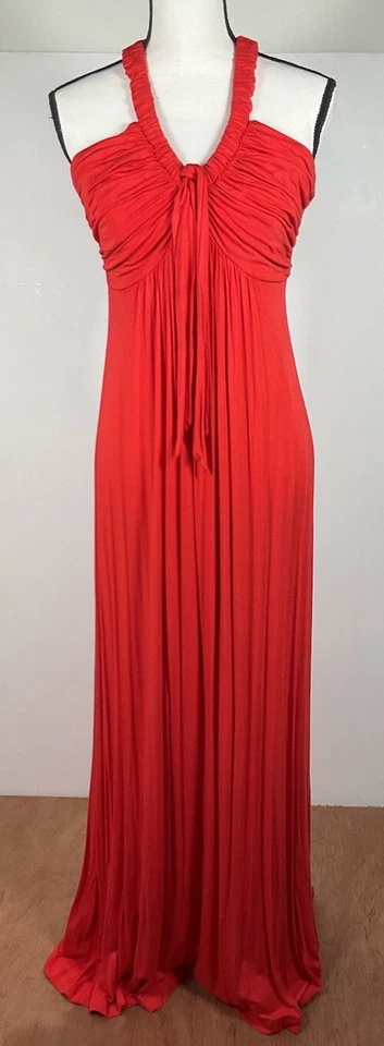 New Directions DRESS Womens 6 RED Maxi Halter front tie knot Stretch Classic - Image 1 of 4