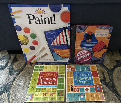 Lot of 4 Books Usborne Step-by-Step Drawing People & Animals Superheroes Paint - Image 1 of 4