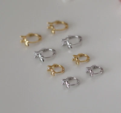 925 Sterling Silver Gold Plated Plain Mini Diamond Huggie Earrings / Earbone - Image 1 of 4
