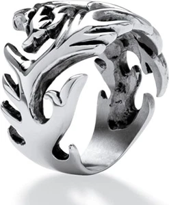 PalmBeach JEWELRY MEN'S STAINLESS STEEL ANTIQUED DRAGON CUTOUT RING,SIZE 10,NEW - Picture 1 of 7