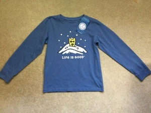 NWT Life is Good Boys Kids XL 12 14 L/S Snow Dog Rocket Blue White Shirt Tee Top - Picture 1 of 5