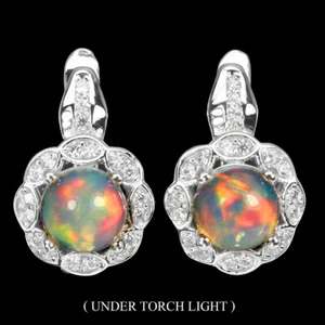 925 Sterling Silver Earrings Round Fire Opal 6mm Simulated Cz Gemstone Jewelry - Picture 1 of 10