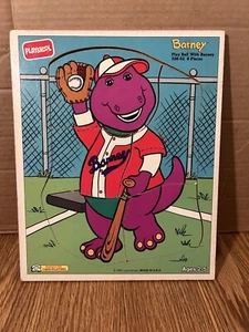 Playskool Play Ball With Barney 328-02 Baseball 6-pc Wood Frame Tray Puzzle 1993 - Picture 1 of 3