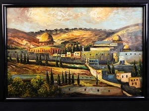Vintage Original Cityscape Oil on Canvas "View of Jerusalem" By Miron Sima - Picture 1 of 13