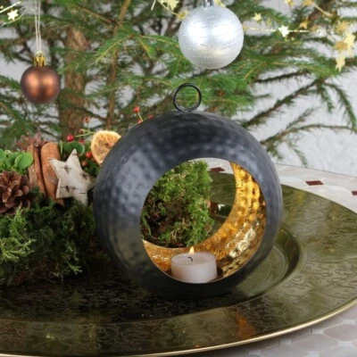 Windlicht Teelicht Deko Metall innen Gold außen schwarz zum stellen oder hängen - Bild 1 von 2