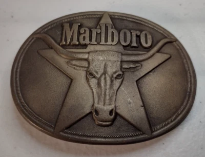 Vintage 1987 Marlboro Belt Buckle Solid Brass Phillip Morris Inc Steer Head - Image 1 of 2