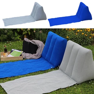 Strandmatte "Beach" Aufblasbar Rückenkissen Blau/Grau 140x50 Strandliege Faltbar - Bild 1 von 9
