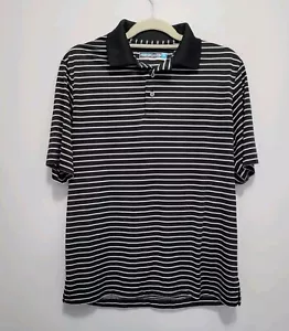 Polo de golf Roundtree & Yorke Performance para hombre pequeño negro blanco a rayas - Imagen 1 de 3
