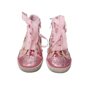 Maggie & Zoe Toddler Girls Shoes 8 M Pink Glutter Floral Sneakers Side Zip - Picture 1 of 15