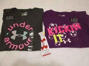 2 NEW Girls UNDER ARMOUR Gray Encircle UA+"KICKIN IT" Purple Ylg 14-16 FREE SHIP - Picture 1 of 7