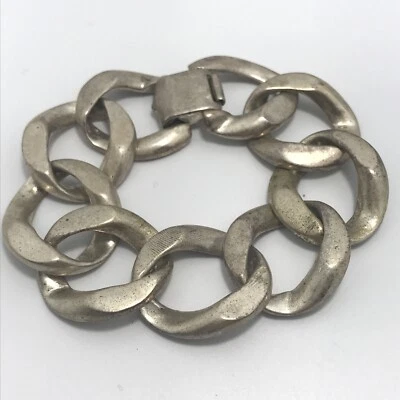 Vintage   Sterling Silver  Large Open Links  Bold Look  Bracelet   sz 7 - Image 1 of 4