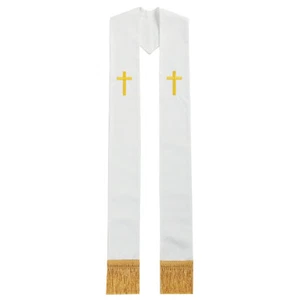 Clergy Stole with Golden Cross Embroidered Stole Priest Mass Pastor Stole - Picture 1 of 18