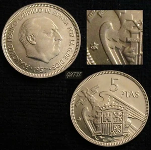 *GUTSE* FRANCO-5, 5 PESETAS 1957*61, PLUS, BRILLO ORIGINAL, SIN CIRCULAR - Imagen 1 de 1