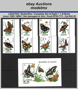 Lesotho, 1990, Sc.765-773, Butterflies & Flowers, MNH, Cat.$34.30 - Picture 1 of 1