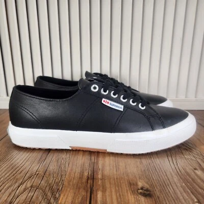 Superga 2750 Nappa Leather Sneakers Womens Size 10 Black Low Top Fashion Shoes - Image 1 of 4