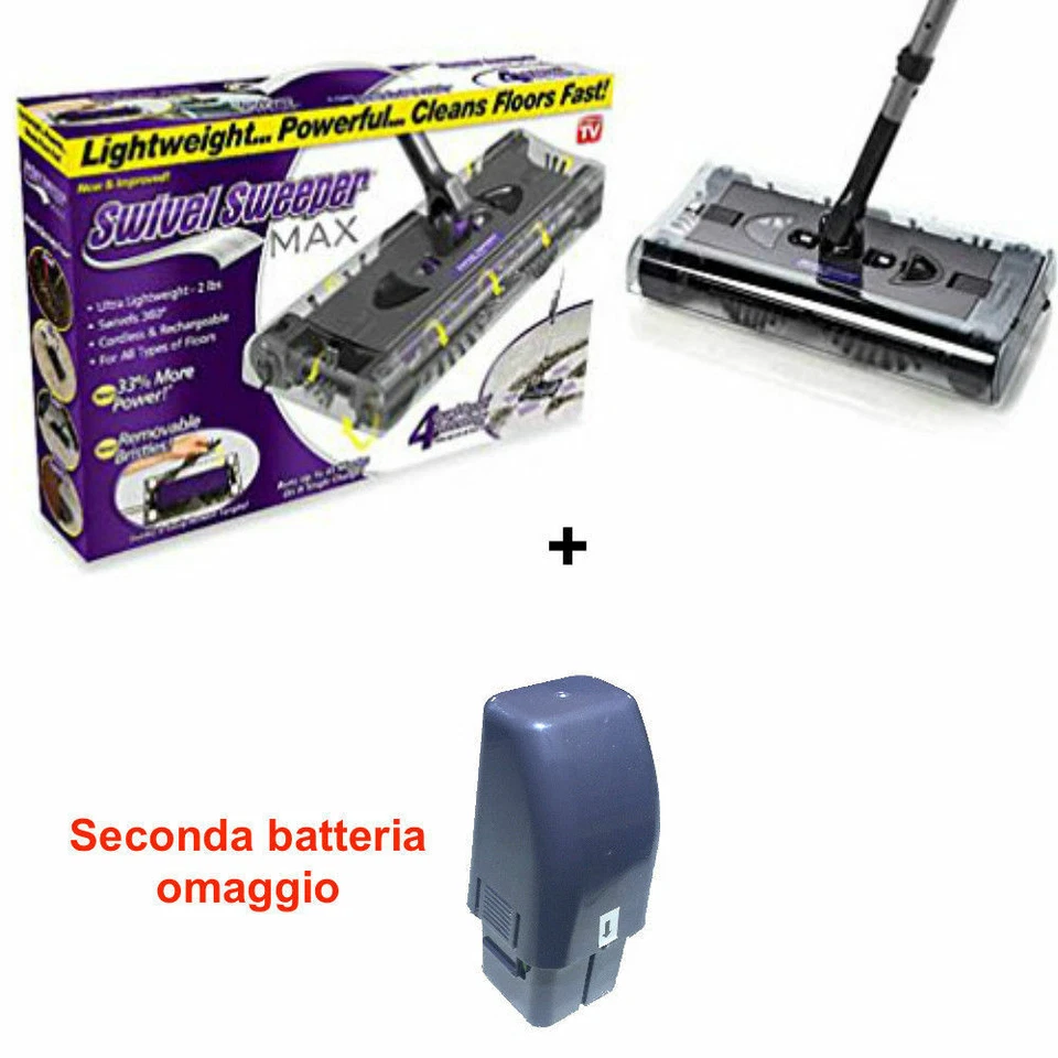 SENZA MARCA-GENERICO Scopa Rotante elettrica ricaricabile aspirapolvere MAX rotante DOPPIA BATTERIA