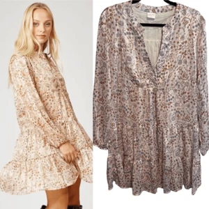 Silk & Salt- Boutique Pink Paisley Floral Popover Tiered Dress, Size Large - Picture 1 of 15
